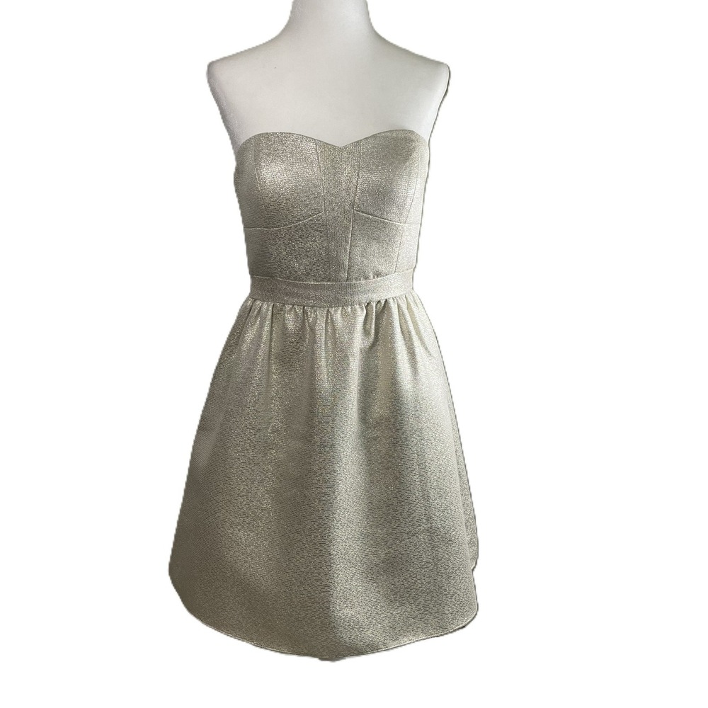 Aidan Mattox Womens Metallic Champagne Gold Strapless Party Cocktail Dress Sz 6‎